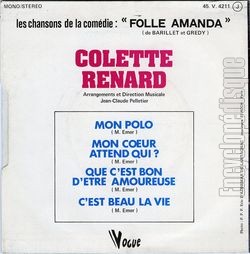 [Pochette de Les chansons de la comdie "Folle Amanda" (Colette RENARD) - verso]