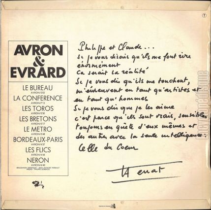 [Pochette de Avron & Evrard (AVRON & EVRARD) - verso]