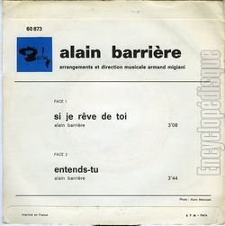 [Pochette de Si je rve de toi (Alain BARRIRE) - verso]