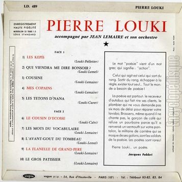 [Pochette de Pierre Louki (Pierre LOUKI) - verso]