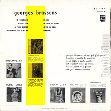 [Pochette de Le pornographe, Le cocu, Bonhomme… - 6 (Georges BRASSENS) - verso]