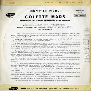 [Pochette de Une fille dans Paris (Colette MARS) - verso]