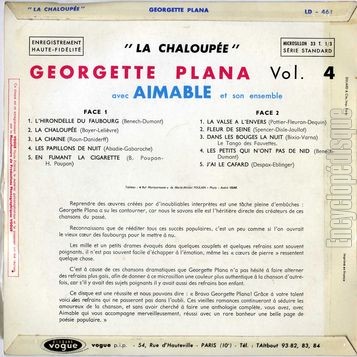 [Pochette de La chaloupe (Georgette PLANA) - verso]