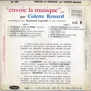 [Pochette de Envoie la musique…vol. 5 (Colette RENARD) - verso]