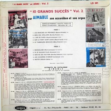 [Pochette de 10 grands succs vol. 2 (AIMABLE) - verso]