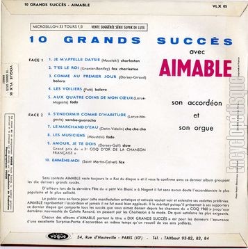 [Pochette de 10 grands succs avec Aimable (AIMABLE) - verso]