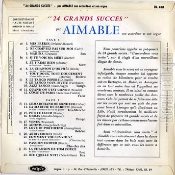 [Pochette de 24 grands succs (AIMABLE) - verso]