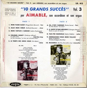 [Pochette de 10 grands succs par Aimable vol. 3 (AIMABLE) - verso]