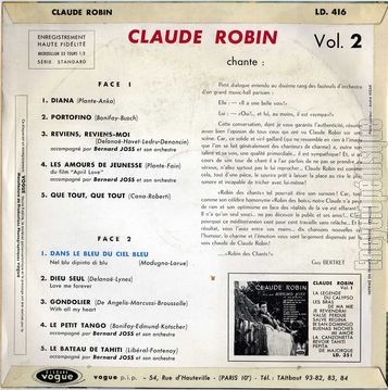 [Pochette de Dans le bleu du ciel … (Claude ROBIN) - verso]