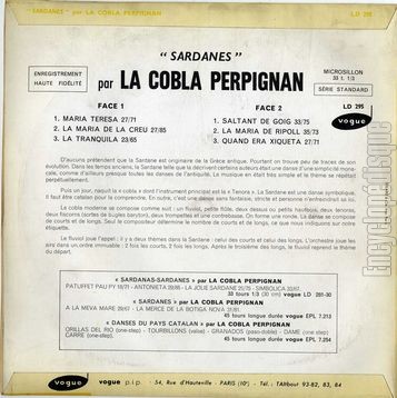 [Pochette de Sardanes (La COBLA PERPIGNAN) - verso]