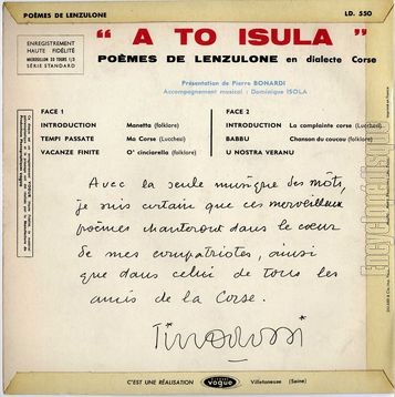 [Pochette de A to isula - Pomes de Lenzulone en dialecte corse - (DICTION) - verso]