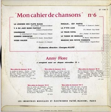 [Pochette de Mon cahier de chansons n 6 (Anny FLORE) - verso]