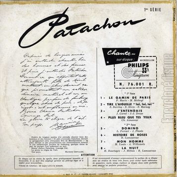 [Pochette de Patachou chante ses derniers succs - 1re srie (PATACHOU) - verso]