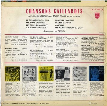 [Pochette de Chansons gaillardes (Les QUATRE BARBUS) - verso]