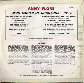 [Pochette de Mon cahier de chansons n 3 (Anny FLORE) - verso]