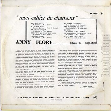 [Pochette de Mon cahier de chansons (Anny FLORE) - verso]