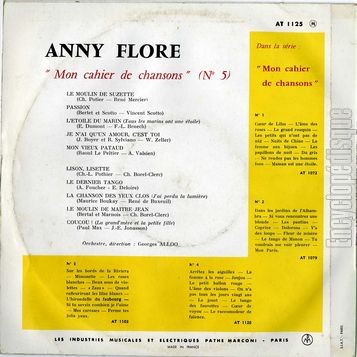 [Pochette de Mon cahier de chansons n 5 (Anny FLORE) - verso]