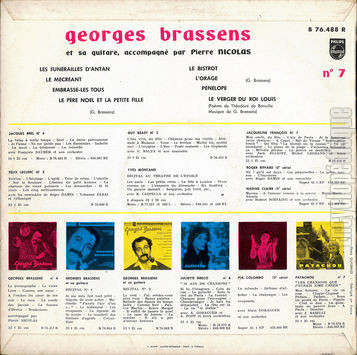 [Pochette de Les funrailles d’antan, L’orage, Pnlope… - n 7 (Georges BRASSENS) - verso]