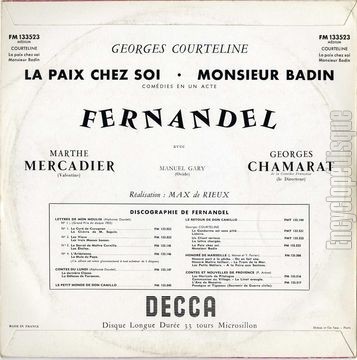 [Pochette de Georges Courteline "La paix chez soi / Monsieur Badin" (FERNANDEL) - verso]