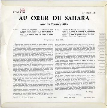 [Pochette de Au cœur du Sahara avec les touaregs Ajjer (DOCUMENT) - verso]