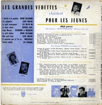 [Pochette de Les grandes vedettes chantent pour les jeunes (COMPILATION) - verso]