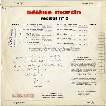 [Pochette de Rcital n 2 (Hlne MARTIN) - verso]