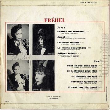 [Pochette de Comme un moineau, Appel, Chanson tendre… (FRHEL) - verso]