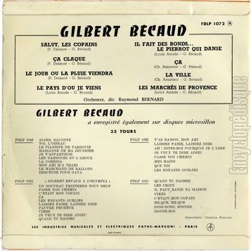 [Pochette de Salut, les copains (Gilbert BCAUD) - verso]