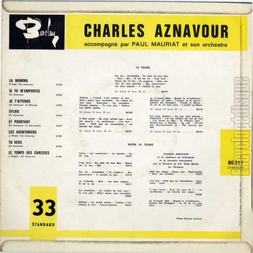 [Pochette de La mamma (Charles AZNAVOUR) - verso]