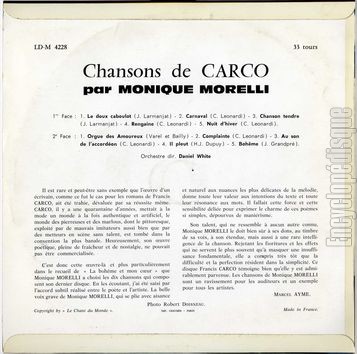 [Pochette de Chansons de Carco (Monique MORELLI) - verso]