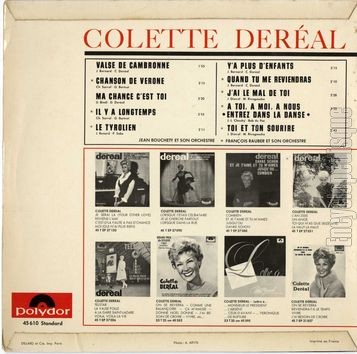 [Pochette de Valse de Cambronne, Le tyrolien, J’ai le mal de toi… (Colette DERAL) - verso]