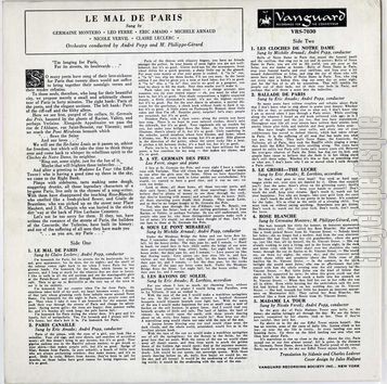 [Pochette de Le mal de Paris (COMPILATION) - verso]