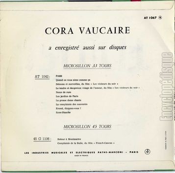 [Pochette de Chansons pour ma mlancolie (Cora VAUCAIRE) - verso]