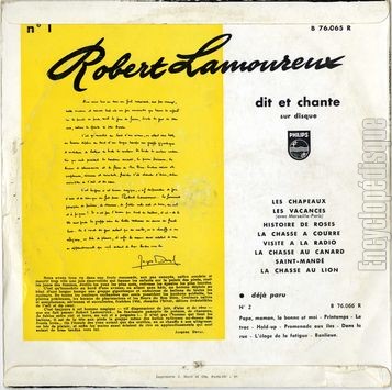 [Pochette de Robert Lamoureux dit et chante ses derniers succs (Robert LAMOUREUX) - verso]