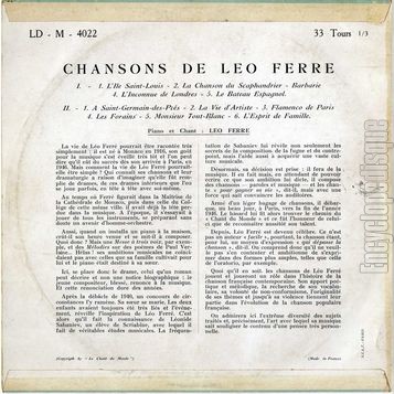 [Pochette de Chansons de Lo Ferr (Lo FERR) - verso]