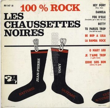 [Pochette de 100 % rock (Les CHAUSSETTES NOIRES) - verso]