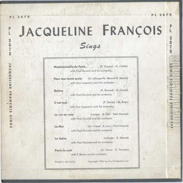 [Pochette de Jacqueline Franois sings (Jacqueline FRANOIS) - verso]