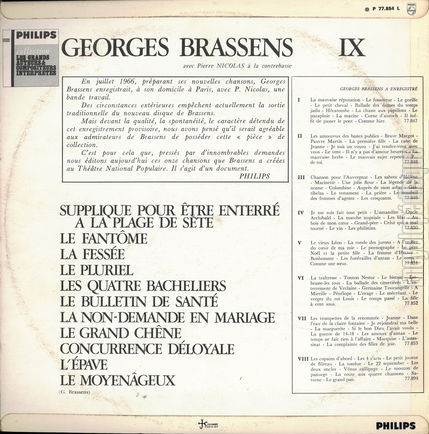 [Pochette de IX (Chansons cres au TNP) (Georges BRASSENS) - verso]