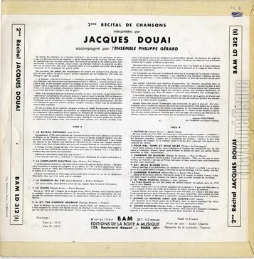 [Pochette de 2me rcital (Jacques DOUAI) - verso]