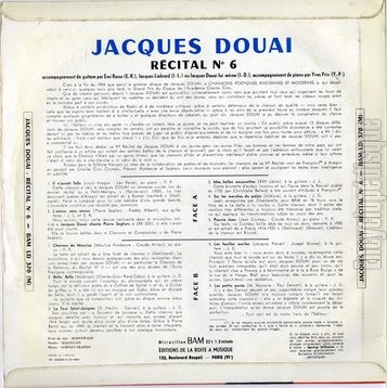 [Pochette de N 6 (Jacques DOUAI) - verso]