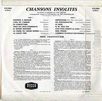 [Pochette de Chansons insolites (TRIO CHANTECLAIR) - verso]