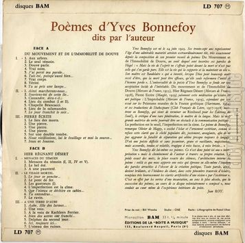 [Pochette de Pomes d’Yves Bonnefoy dits par l’auteur (Yves BONNEFOY) - verso]