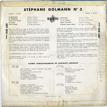 [Pochette de N 3 (Stphane GOLMANN) - verso]