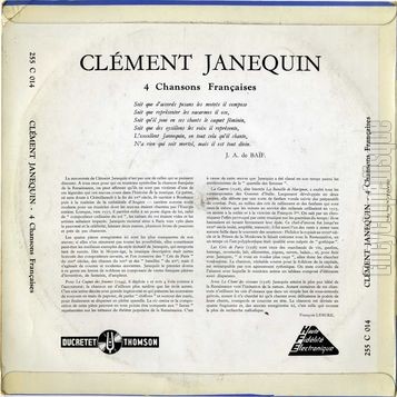 [Pochette de Clment Janequin (ENSEMBLE VOCAL DU THTRE DES CHAMPS-LYSES) - verso]