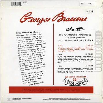 [Pochette de Chante… Les chansons potiques (et souvent gaillardes) de… Georges Brassens (Georges BRASSENS) - verso]