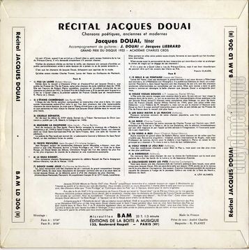 [Pochette de Chansons potiques anciennes et modernes (Jacques DOUAI) - verso]