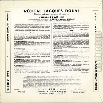 [Pochette de Chansons potiques anciennes et modernes (Jacques DOUAI) - verso]