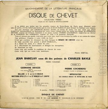 [Pochette de Disque de chevet - Jean Barclay vout dit des pomes de Charles Bayle (DICTION) - verso]