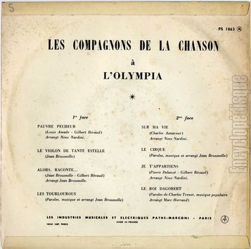 [Pochette de Le tour de chant des Compagnons de la Chanson  l’Olympia (Les COMPAGNONS DE LA CHANSON) - verso]