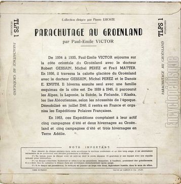 [Pochette de Parachutage au Gronland par Paul mile Victor (DOCUMENT) - verso]